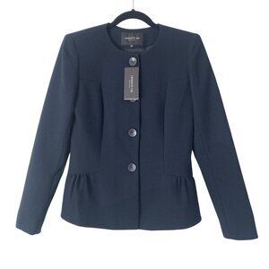 Lafayette 148 Navy Button Front Blazer Size 2 Tailored Fit Structured Wool